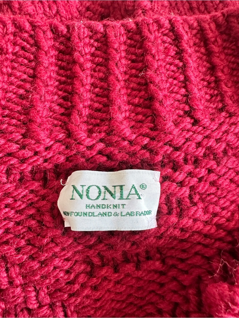 NONIA Vintage Hand Knit Wool Cardigan Sweater Raspberry Size Large** - Picture 14 of 14